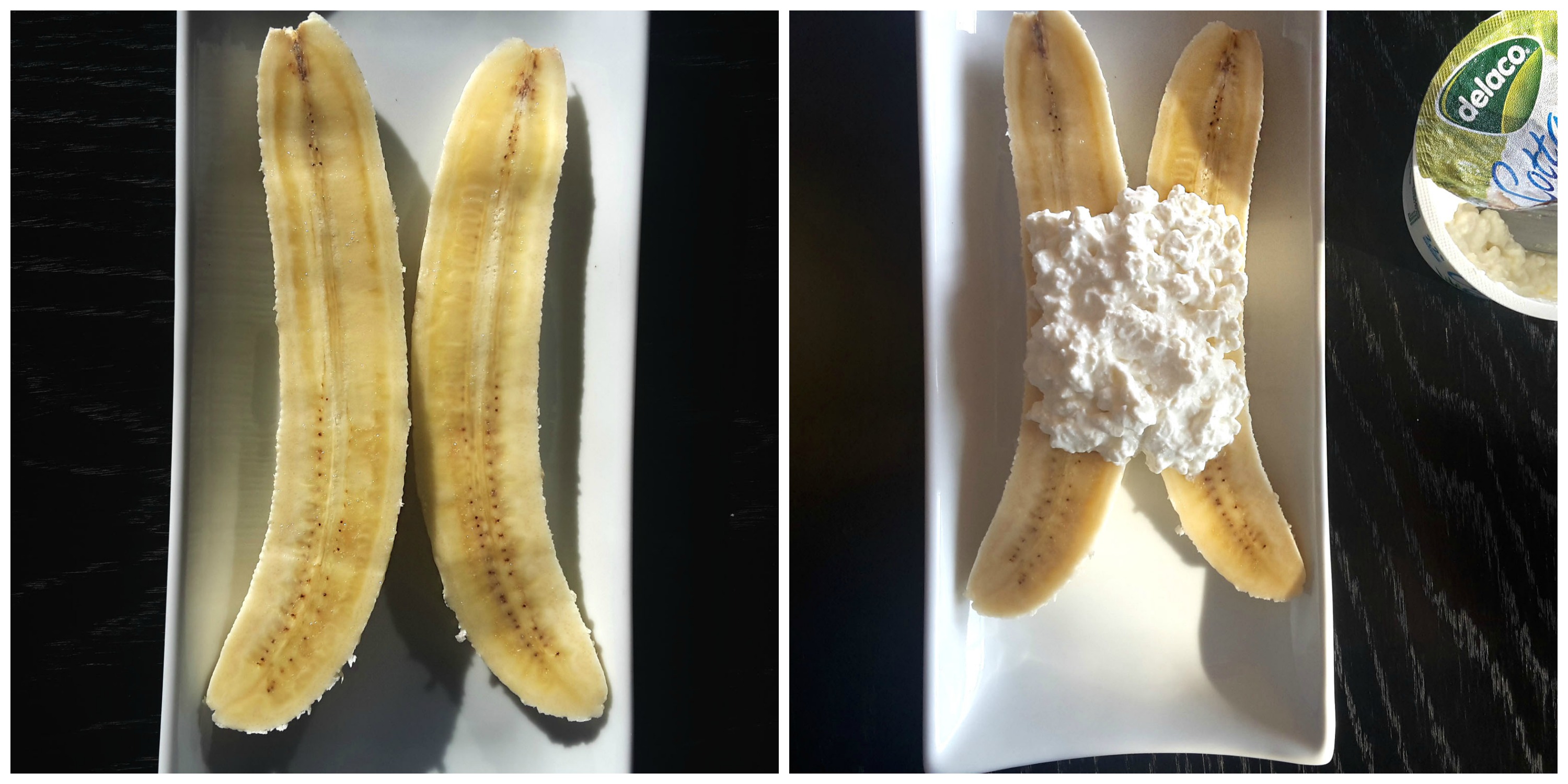 Banana split cu cottage cheese, fructe de pădure și nuci