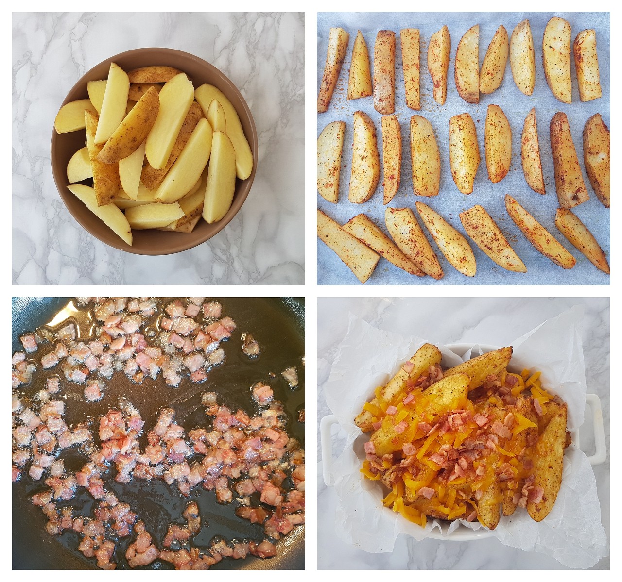 Cartofi wedges cu cheddar si bacon - foodieopedia